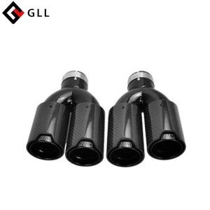 Silver + glossy carbon fiber Exhaust tip-Dual outlet